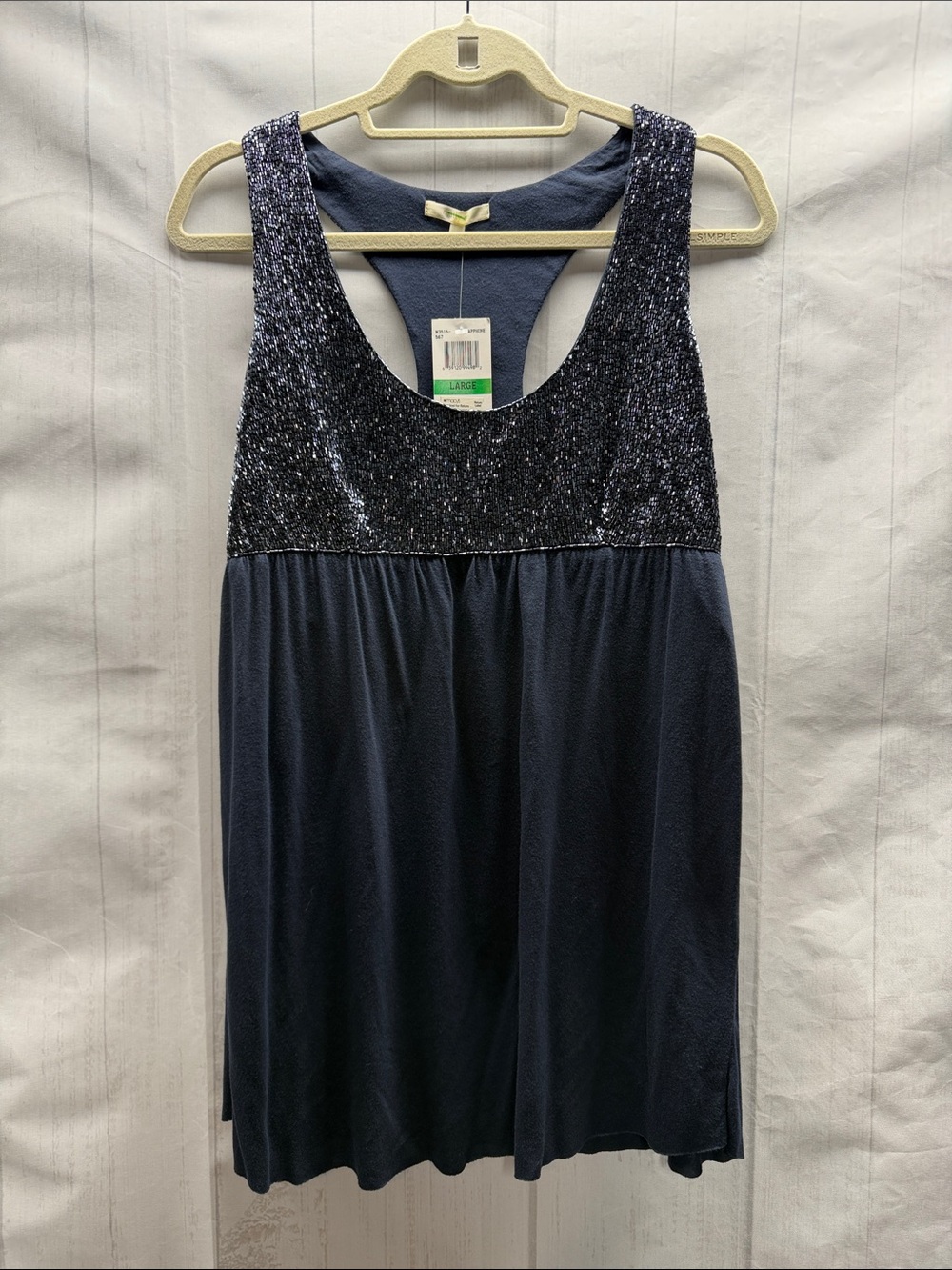 Matty M NWT Navy Blue Beaded Sparkle Racerback Flowy Tank Top Size Large